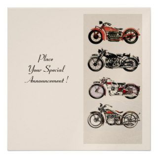 RETRO MOTORCYCLES  PARTY Red Black White Champagne Invite