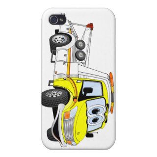 Yellow White Cartoon Tow Truck Cover For iPhone 4
