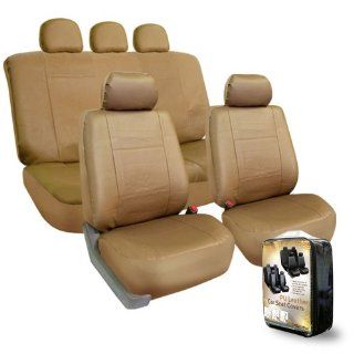 FH PU001115 Classic PU Leather Car Seat Covers Solid Tan color Automotive