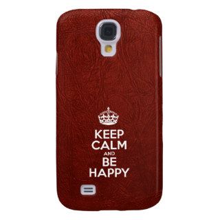 Keep Calm and Be Happy   Glossy Red Leather Galaxy S4 Cover
