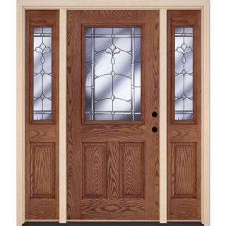 Feather River Doors Carmel Patina Half Lite Medium Oak Fiberglass Entry Door with Sidelites 8D3401 3A1