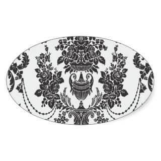 damask roses white and black.ai oval sticker