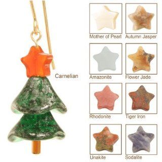 Sparkling Spruce Christmas Tree Goldplated Surgical Steel Earrings Color Unakite Jewelry