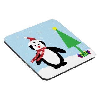 Perky Pretty Christmas Penguin (Customize It) Beverage Coasters