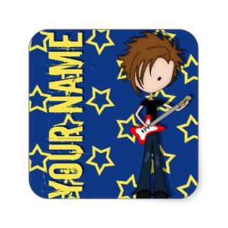 Teenage Emo Boy Rock Guitarist with Brown Hair Square Stickers