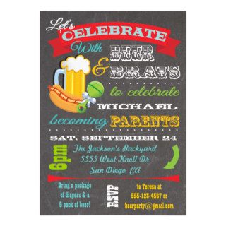 Beer, Brats and Diaper Baby Shower for Paren to be Custom Invites