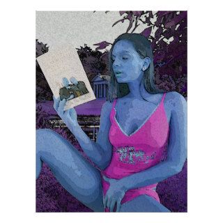 Blue brunette reading a good book posters