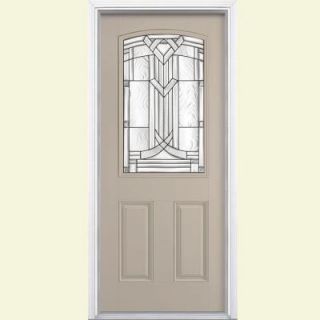 Masonite Chatham Camber Top Half Lite Painted Smooth Fiberglass Entry Door with Brickmold 33606