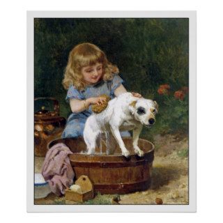 Poster Print Giving the Dog a Bath   Vintage Art