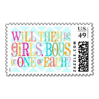 "Girls, Boys or One of Each" Twin Baby Shower Stamp