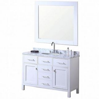 Design Element London 48 in. Vanity in Pearl White with Marble Vanity Top and Mirror in Carrera White DEC076C 2