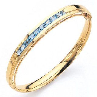 Blue Topaz Tubular 14K Gold Bangle Bangle Bracelets Jewelry