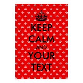 Red keep calm poster template with crown pattern