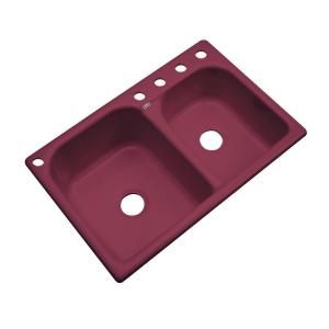 Thermocast Cambridge Drop in Acrylic 33x22x10.5 in. 5 Hole Double Bowl Kitchen Sink in Loganberry 45567