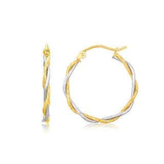 14K Two Tone Gold Twisted Hoop Earrings (1 inch Diameter) Jewelry