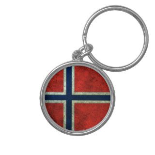 Norwegian Flag Aged Steel Effect Keychain