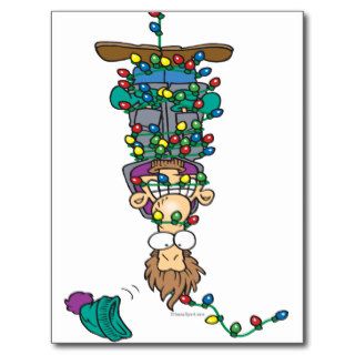 tangled in christmas lights funny cartoon design post cards