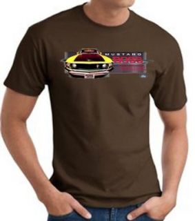 Ford Yellow Mustang Shirt   Boss 302 Front Profile Mens Tee   Brown Clothing