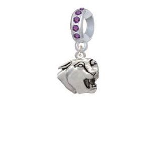 Small Panther   Mascot Amethyst Crystal Charm Bead Dangle Jewelry