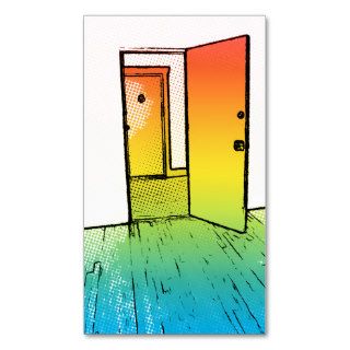 comic style open door  realtor business card templates