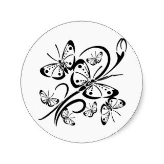 White 1 Color Multi Butterfly Round Sticker