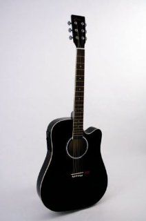 Beginners 41" Black Cutaway Acoustic Electric Guitar with Gig Bag and Accessories Musical Instruments