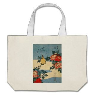 Black naped Oriole and China Rose (by Hokusai) Canvas Bags