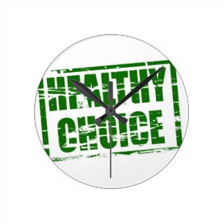 Healthy choice green rubber stamp effect round wall clock