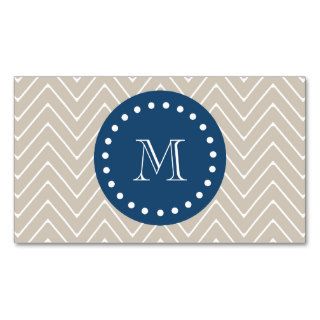 Navy Blue, Beige Chevron Pattern  Your Monogram Business Card Templates