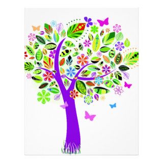 Abstract Tree with Flower Patterns Customized Letterhead