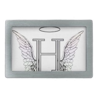 Letter H Initial Monogram with Angel Wings & Halo Rectangular Belt Buckles