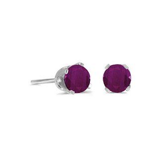 14k White Gold Round Ruby Stud Earrings Jewelry