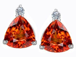 Star K 7mm Trillion Cut Simulated Mexican Orange Fire Opal EarringsStuds Star K Jewelry