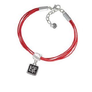 Antiqued Square Seal   Love with Heart Red Aruba Charm Bracelet Delight & Co. Jewelry