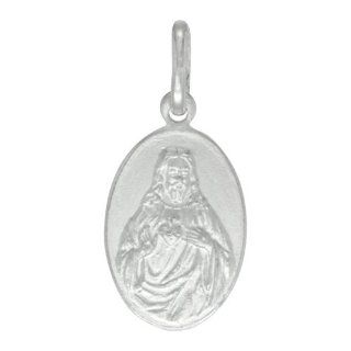 Sterling Silver Sacred Heart of Jesus Small Oval Medal, 3/4 x 1/2 inch Jewelry