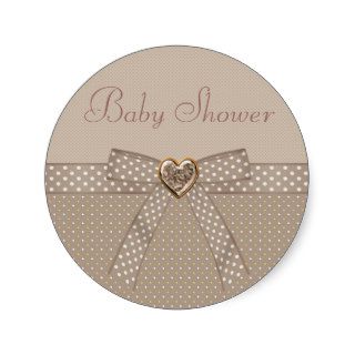 Taupe Bow & Heart Jewel Baby Shower Stickers