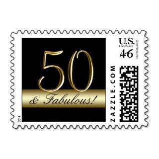 Black Metallic Gold 50th Birthday Postage Stamp