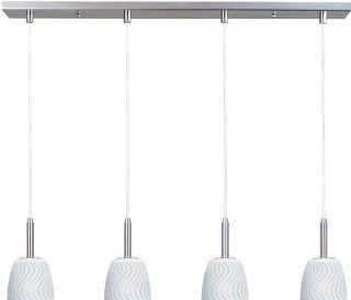ET2 E94114 41 Four Light Down Lighting LED Island / Billiard Fixture from the Carte Collection, Satin Nickel with White Wave Glass   Ceiling Pendant Fixtures  