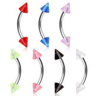 316L Surgical Steel Eyebrow Ring with Clear UV Coated Acrylic Spikes   16g (1.2mm), 5/16" (8mm) Length, 3mm Spike Size   Sold as a Set Jewelry