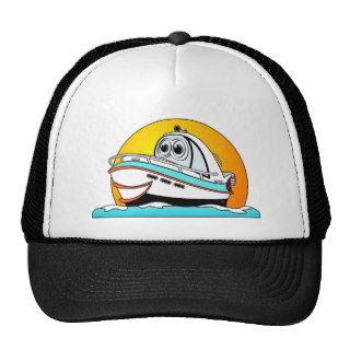 Caribbean Cartoon Motor Boat Mesh Hat