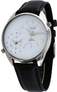 Omax #S002P321 Men's Black Leather Band Silver Dial Dual Time Zone Watch Watches