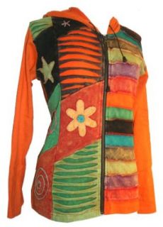 #321 Patch Flower and Rib Peace Spiral Embroidered Funky Cotton Bohemian Cotton Lightweight Jackets Clothing