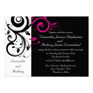 Black/White/Magenta Bold Swirl Wedding Invitations