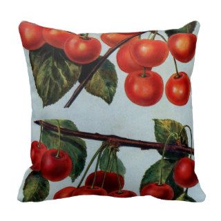 Vintage Cherry Tree Branch Red Cherries Throw Pillows
