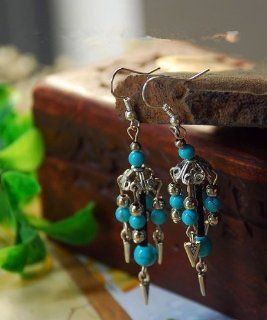 Yunbei Beautiful Tibetian Style Blue Turquoise Silver Earrings  Other Products  