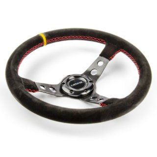 NRG ST 006S Y Deep Dish Series 350mm Black Suede Steering Wheel Yellow Center Mark Automotive