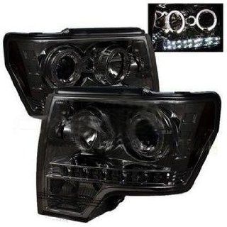 Ford F150 2009 2010 2011 2012 2013 Halo LED Projector Headlights (Replaceable LEDs)   Smoke Halogen Model Only (Not Compatible With Xenon/HID Model) Automotive