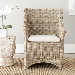 St Thomas Indoor Wicker Washed out Brown Wing Back Arm Chair Safavieh Dining Chairs