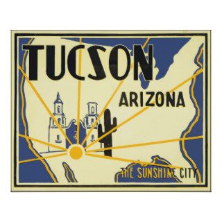 Tucson Arizona The Sunshine City, Vintage Poster