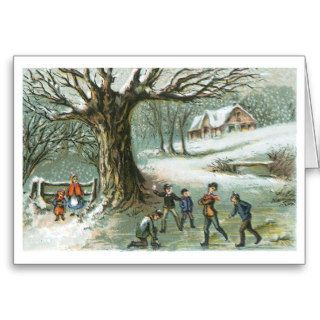 Snowball Fight Vintage Victorian Christmas Greeting Cards